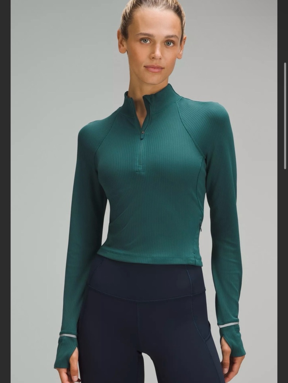 Lululemon It's Rulu Run Ribbed
Cropped Half Zip
Storm Teal
Size: 8